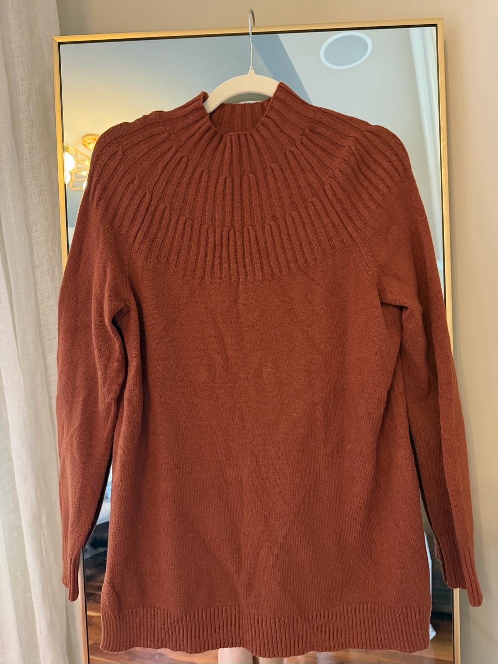 Anthro Rust Rib-Yoke Knit Sweater - Women's Long Sleeve Pullover